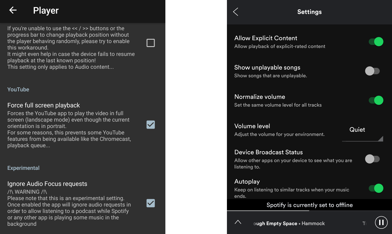 Podcast Addict and Spotify settings