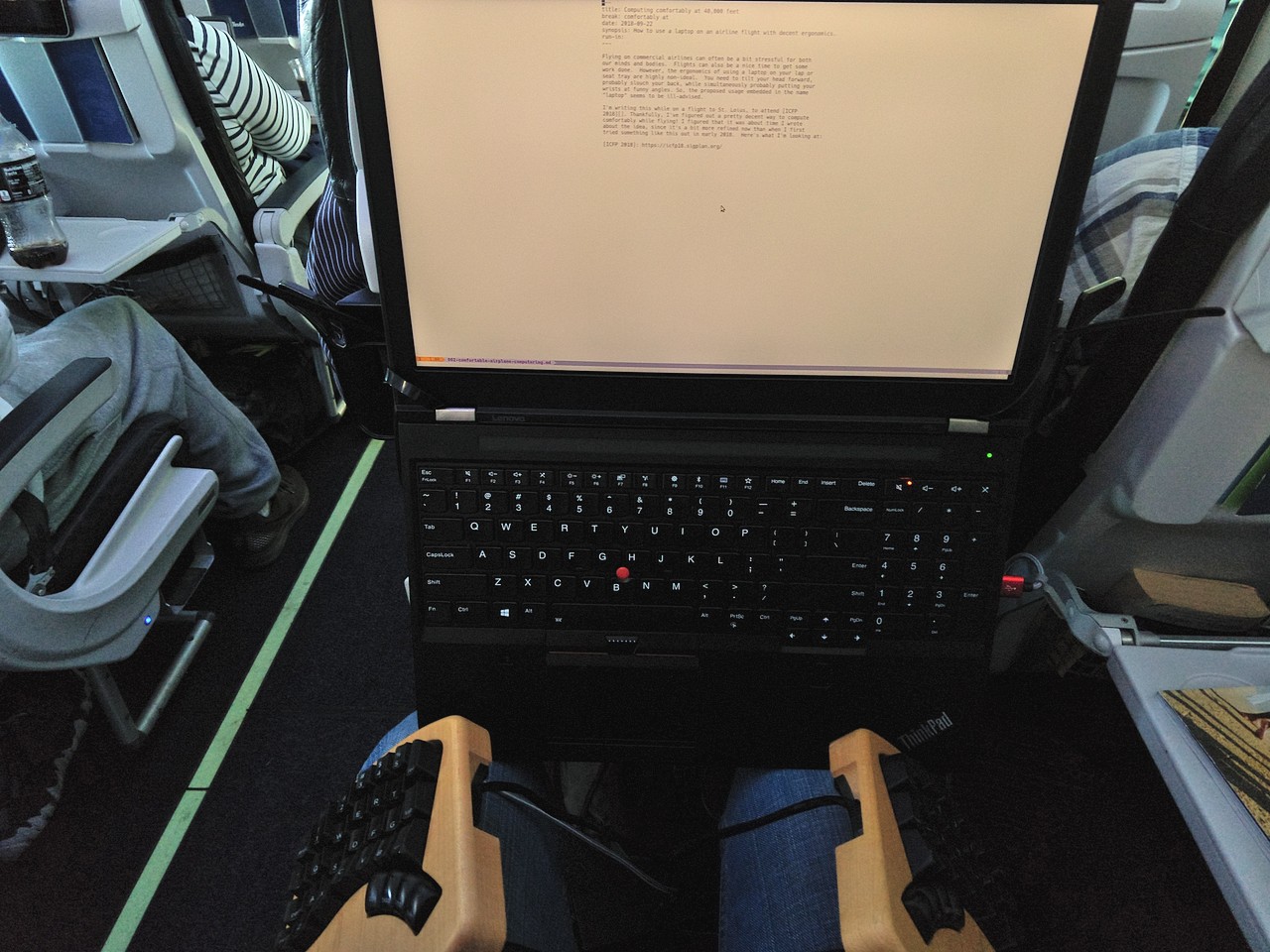 airplane laptop from user pov