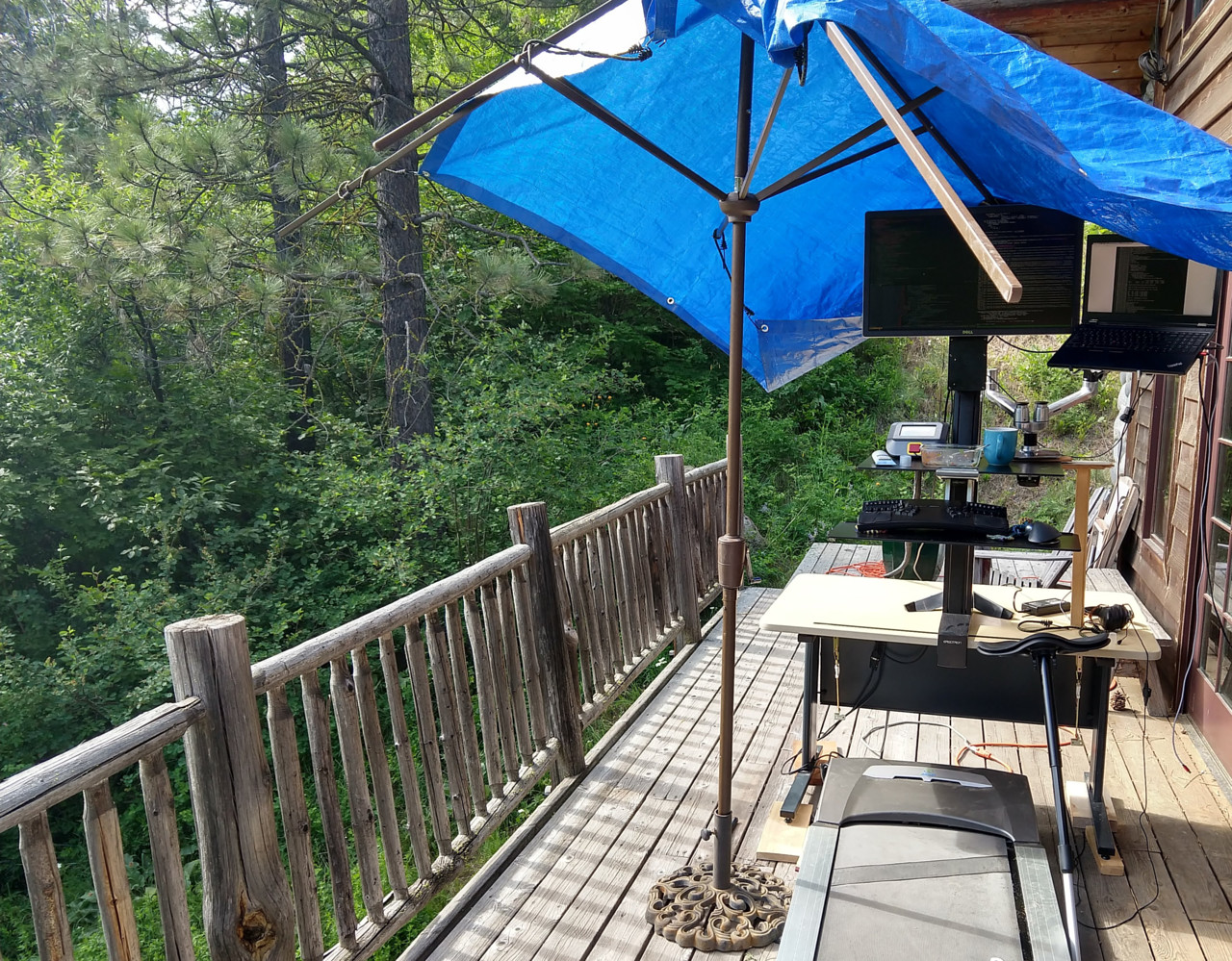 deck desk with tarp shade