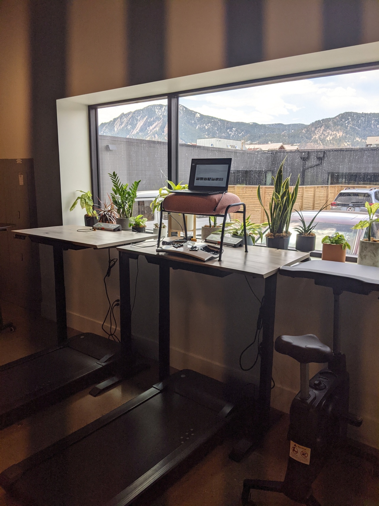 Treadmill desk with view of flatirons