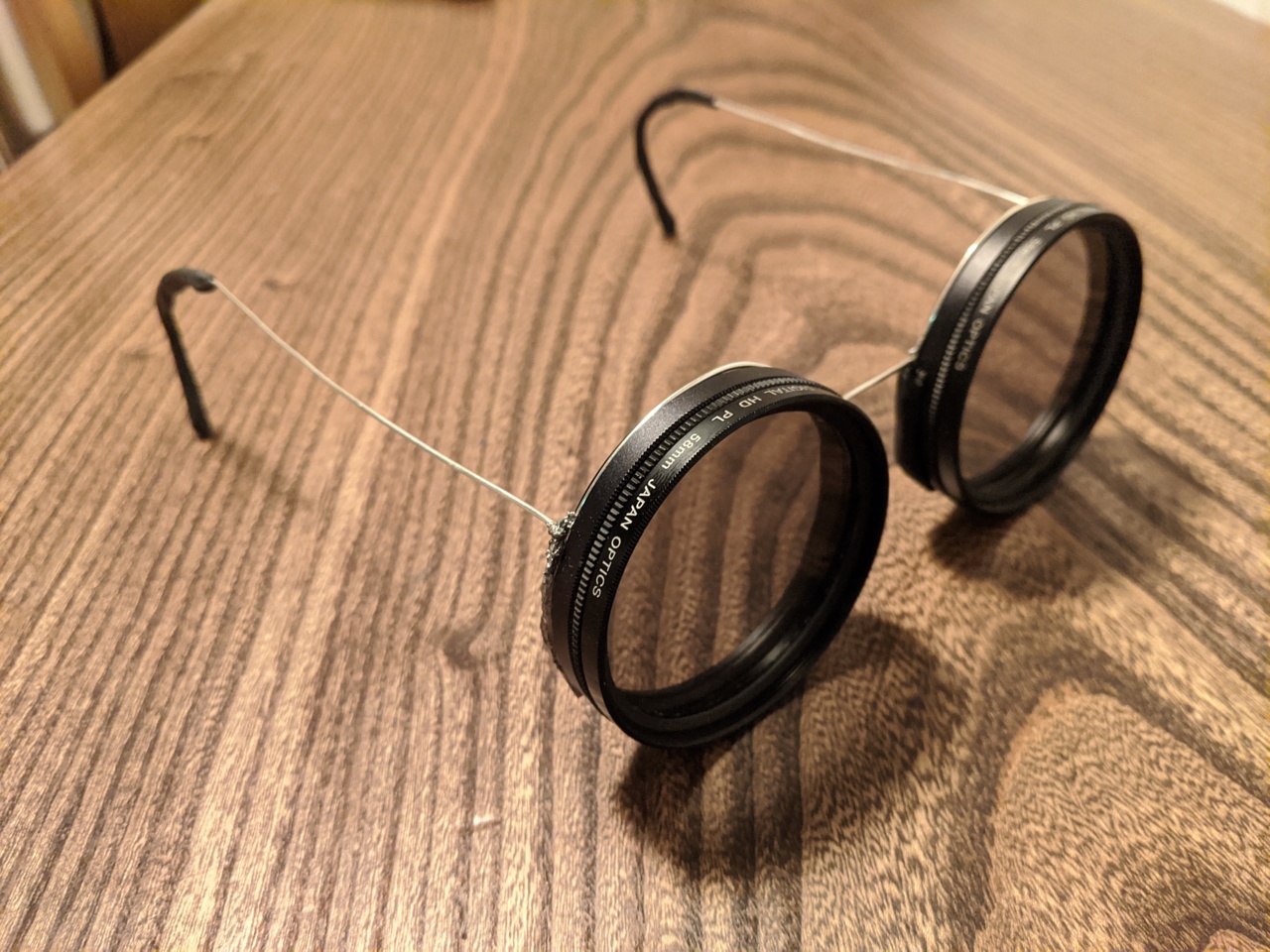 polarizer glasses made from camera lenses and wire