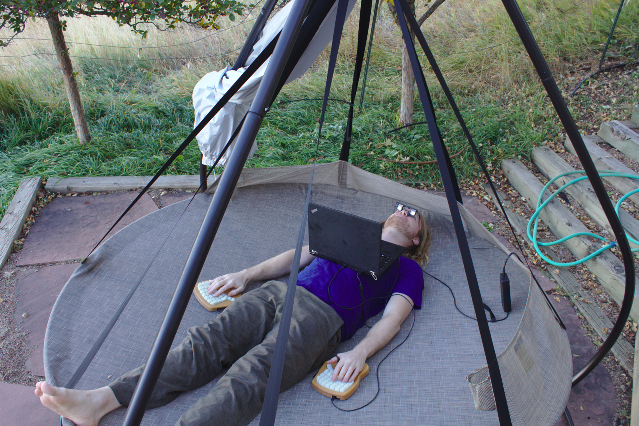 supine computing with belay glasses